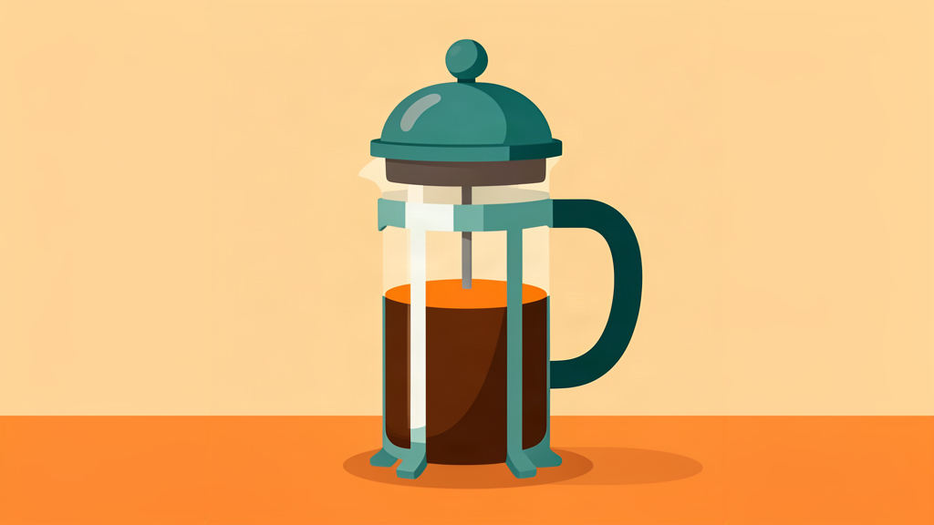 Een French press koffiemaker waar de koffie wordt naar beneden gedrukt