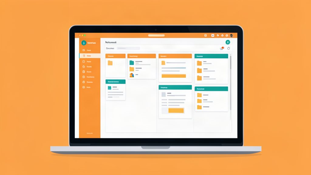 Een laptop met een digitale notitie-app geopend met georganiseerde notities en mappen