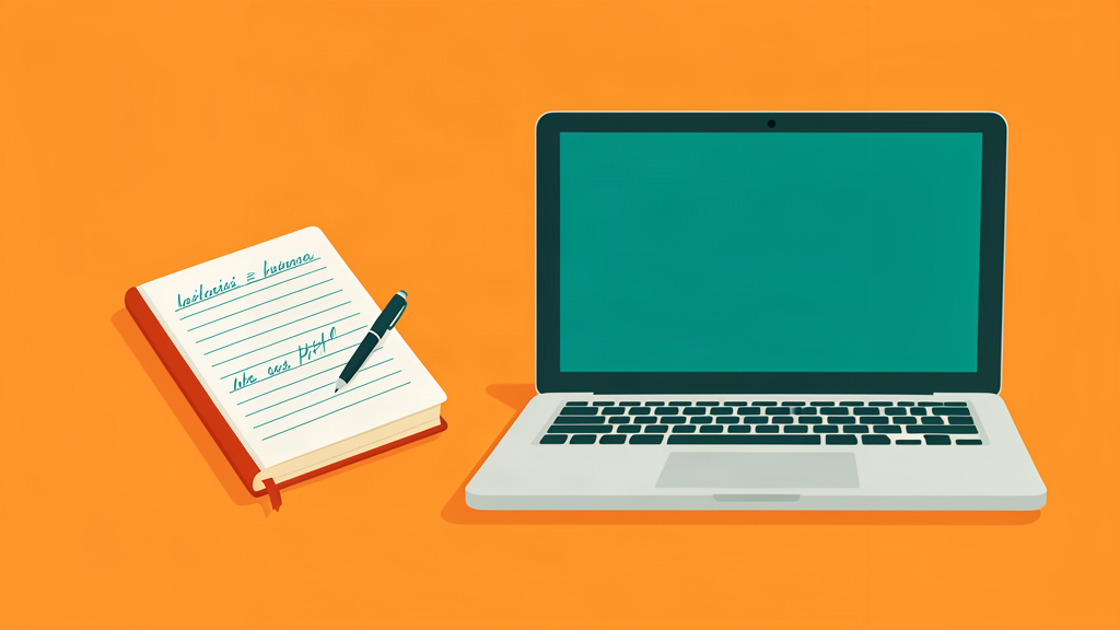 Een notitieboekje met pen naast een laptop voor het digitaliseren van handgeschreven notities