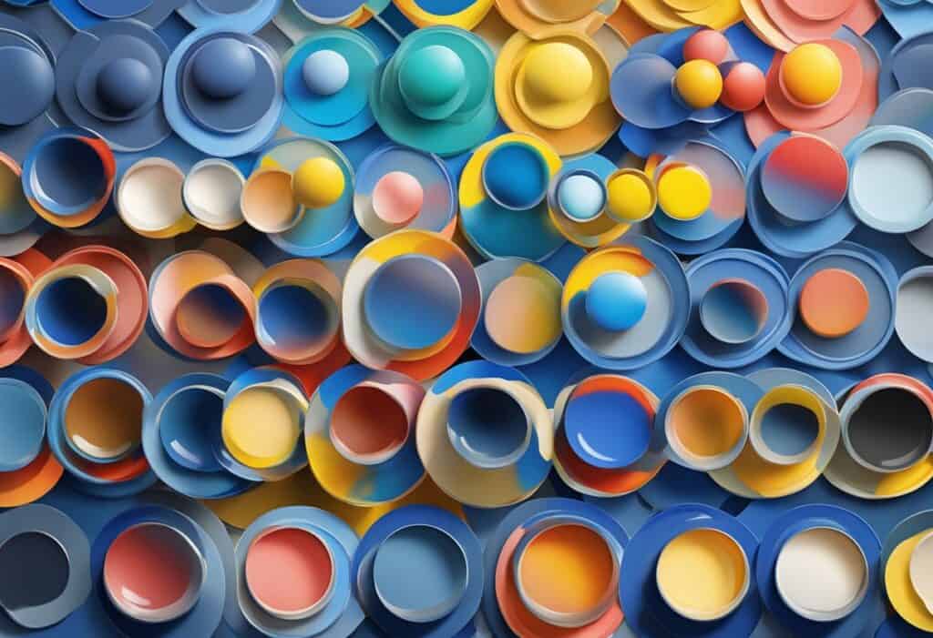 Een palet met tubes blauw en primaire kleuren die zich mengen om verschillende tinten blauw te creëren