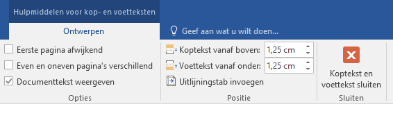 Hulpmiddelen voor kop- en voettekst